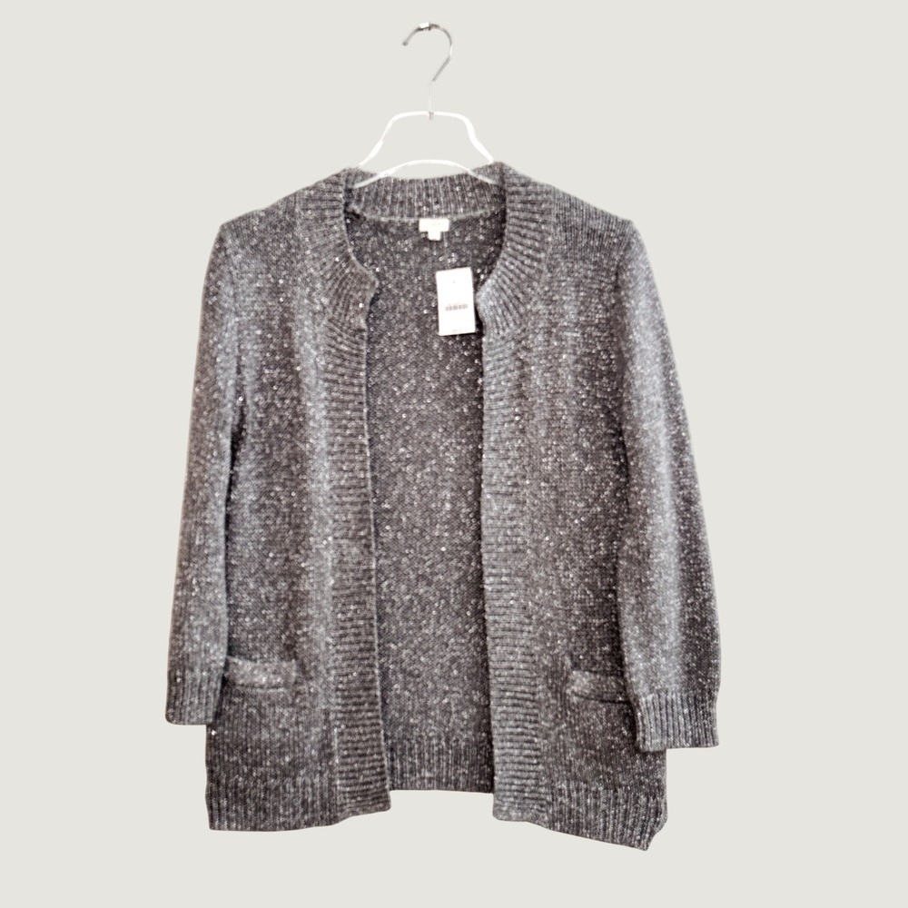 J.Crew Factory Metallic Silver Open Front Cardigan Sweater NWT S